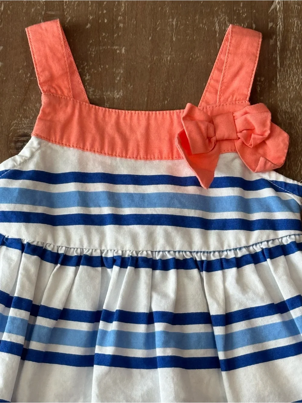 Gymboree Baby Girl Blue White Stripe Coral Bow Sundress 0-3M Nautical